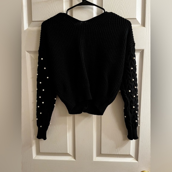 JESSICA SIMPSON~Black~Pearl-Embellished Cardigan Sweater👌~SM - Picture 2 of 11